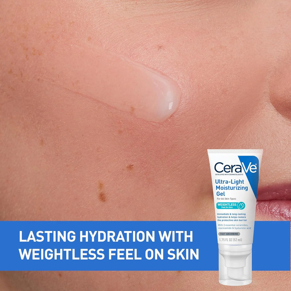 CeraVe Ultra-Light Hydrating Face Moisturizer Gel With Ceramides Niacinamide Hyaluronic Acid Oil-Free Fragrance Free 1.75 FL Oz