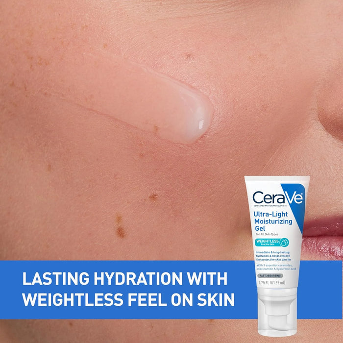 CeraVe Ultra-Light Hydrating Face Moisturizer Gel With Ceramides Niacinamide Hyaluronic Acid Oil-Free Fragrance Free 1.75 FL Oz