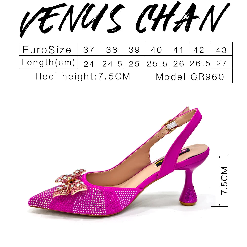 Venus Chan Italian Design Women's Shoes & Rhinestone Butterfly Bag – Perfect for Weddings & Bridal Accessories