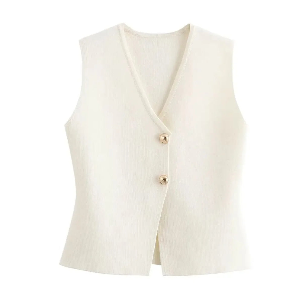 Knit Sleeveless Vest Woman Button New 2025 Spring Cropped Vests for Women Streetwear Basic Vest Top Women Knitted Vest For Women