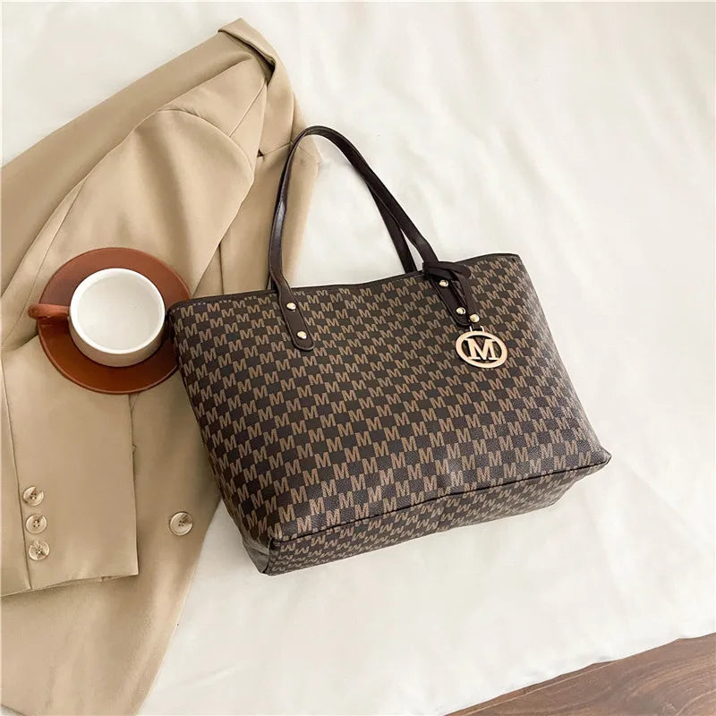 Letter-Print Tote Bag | Twin Shoulder Handles & Charm Detail | Braviixx