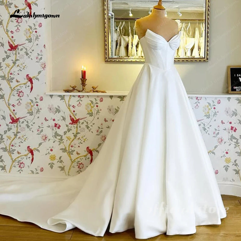 Strapless Satin Wedding Dress | A-Line & Sweep Train | Braviixx