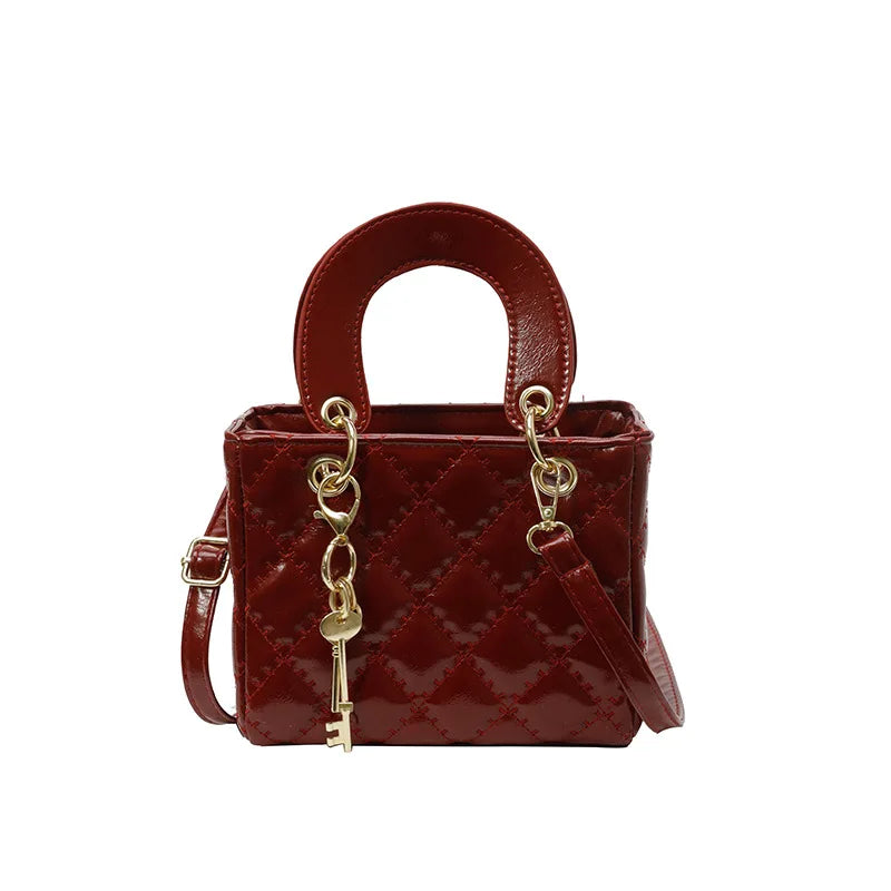 Women's Diamond Quilted Mini Square Handbag | Top Handle · Gold Chain · Crossbody | Black · Burgundy · White | Braviixx