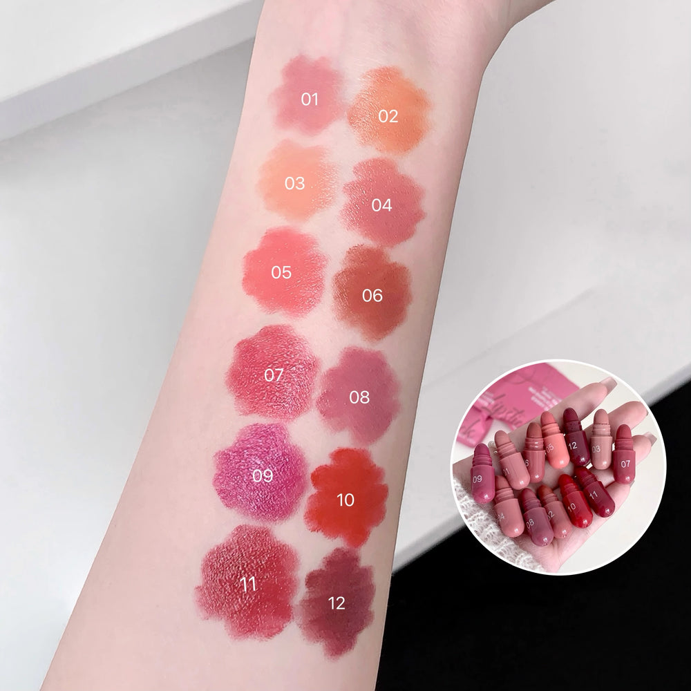 12-Color Matte Lipstick Set | Mini Lip Colors & Bag | Braviixx