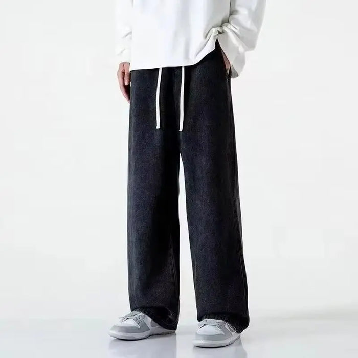 2026 spring and summer Men's Loose Jeans  Elastic Waist Wide Leg Y2K Denim Pants Straight Comfortable Brand Men's Clothing