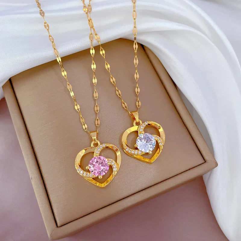 Heart Pendant Necklace with Zircon Accents | Braviixx