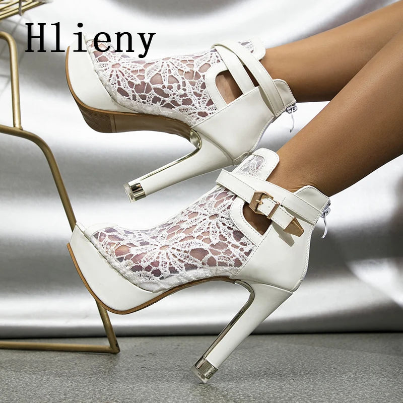 Women's Lace-Mesh Platform Ankle Boots | Braviixx