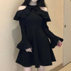 Off-the-shoulder Dress 2026 Women's Long-sleeved Thin Small Black Skirt