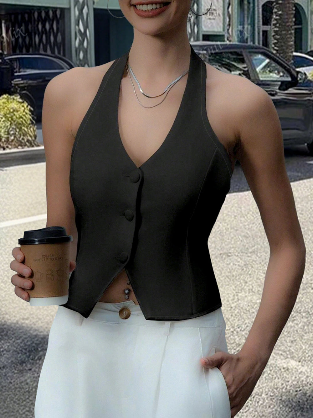 Black Halter-Neck Vest Top | Braviixx