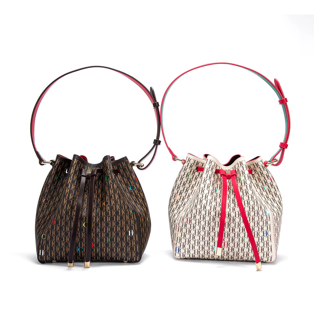 Women's Drawstring Bucket Bag | Letter Print & Shoulder Strap | Braviixx