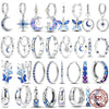 New Earrings 925 Silver Blue Butterfly Star Moon Dangle Hoop Earrings Ear Studs Zircon CZ Making Jewelry For Women Girl Party