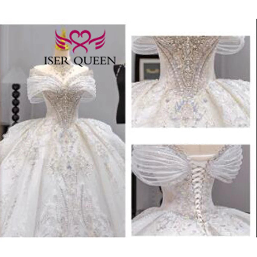 Off-Shoulder Ball Gown Wedding Dress | Beaded Lace | Braviixx