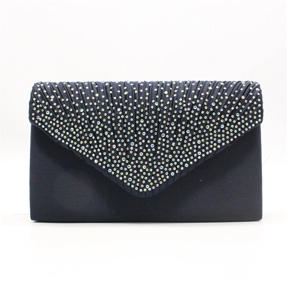 Ribbon Diamond Clutch Evening Bag | Elegant Satin Prom & Wedding Handbag | 14 Colours | Braviixx