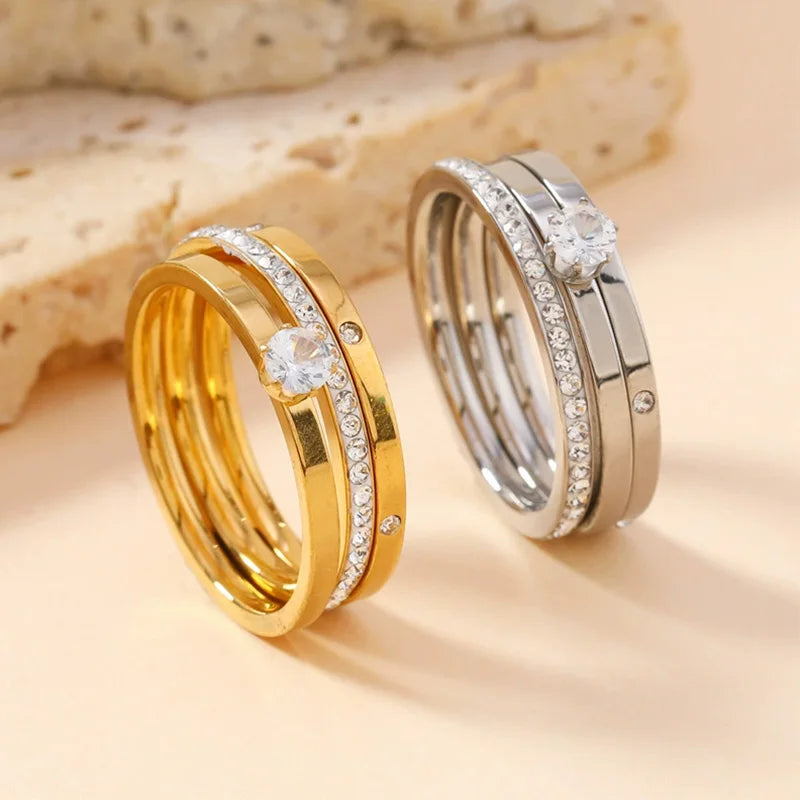 Three-Piece Cubic Zirconia Ring Set | Braviixx
