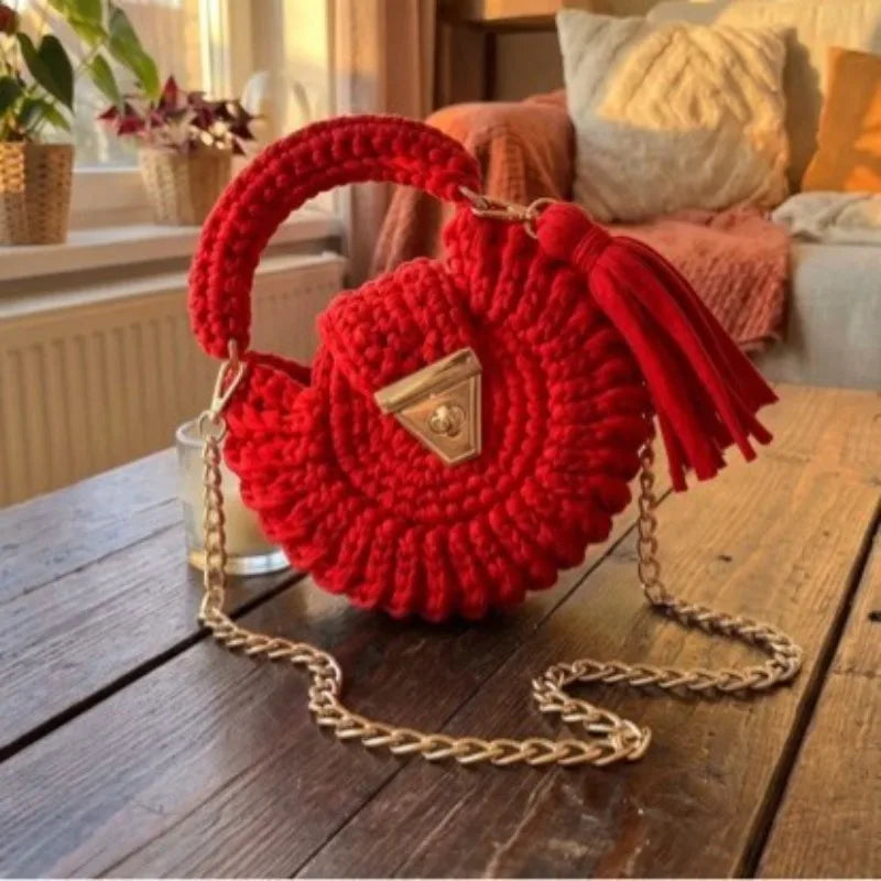 Round Crochet Handbag | Tassel & Chain Shoulder Strap | Braviixx