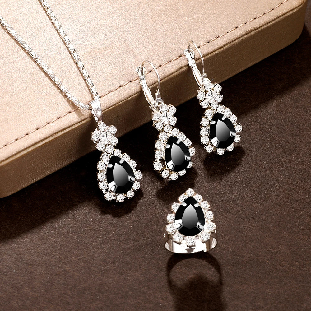 Women's Halo Jewellery Set | Pendant Necklace, Drop Earrings & Ring | Braviixx