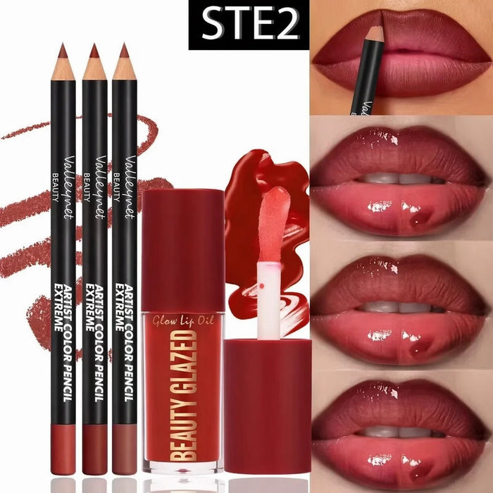 4-Piece Waterproof Matte Lip Kit | 3 Lip Liners + 1 Lip Glaze