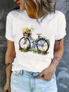 T-shirt 90s 2026 Floral Bike Print Women's Casual Graphic Y2K Geometric Art Print Short Sleeve T Shirt Clothing Top Tee