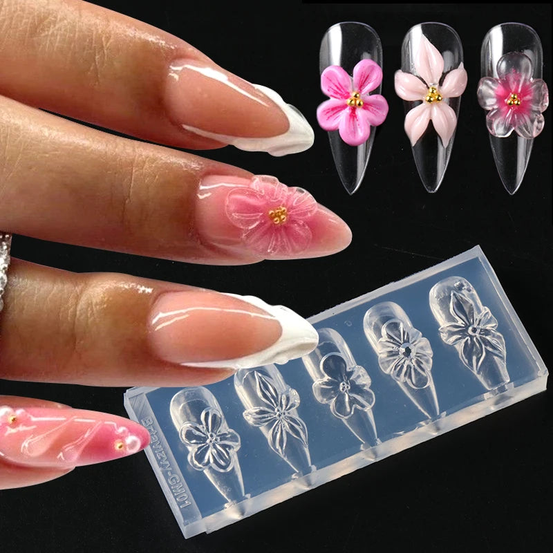 3D Silicone Nail Art Mold | Floral Lily & Hibiscus Template | Braviixx