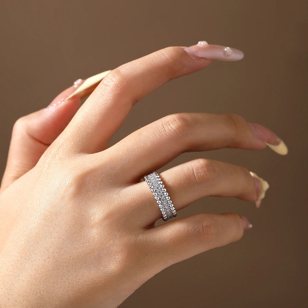 Women's Moissanite Band Ring | Beaded Edges & Gold-Plated Finishes | Braviixx