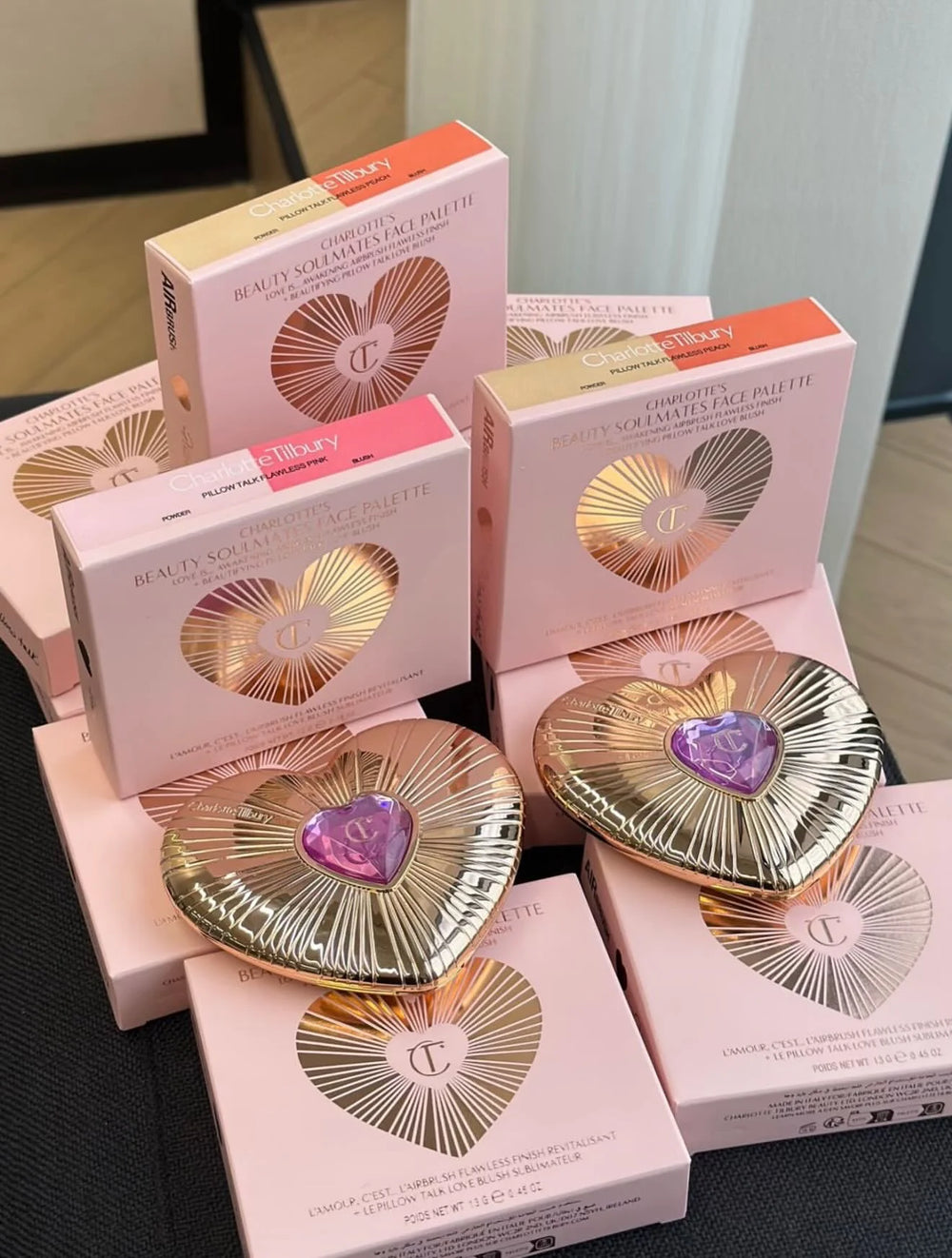 Charlotte Tilbury Air Cushion Foundation Lightweight Dewy Finish Long Lasting Heart Shape Powder Blusher Shimmer 2 in 1 Makeup
