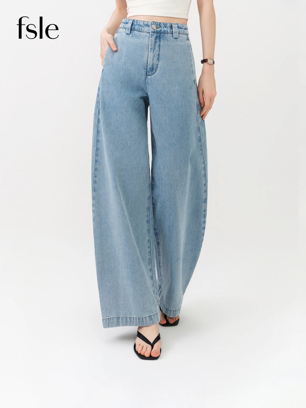 FSLE 2026 Summer Women's Light Blue Vintage Barrel Leg Jeans, Horseshoe Fit High Waist Loose Trousers for Y2K Retro Street Style