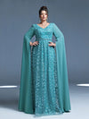 Embroidered Plus Size Evening Gown | Beaded Cape Sleeves | Braviixx