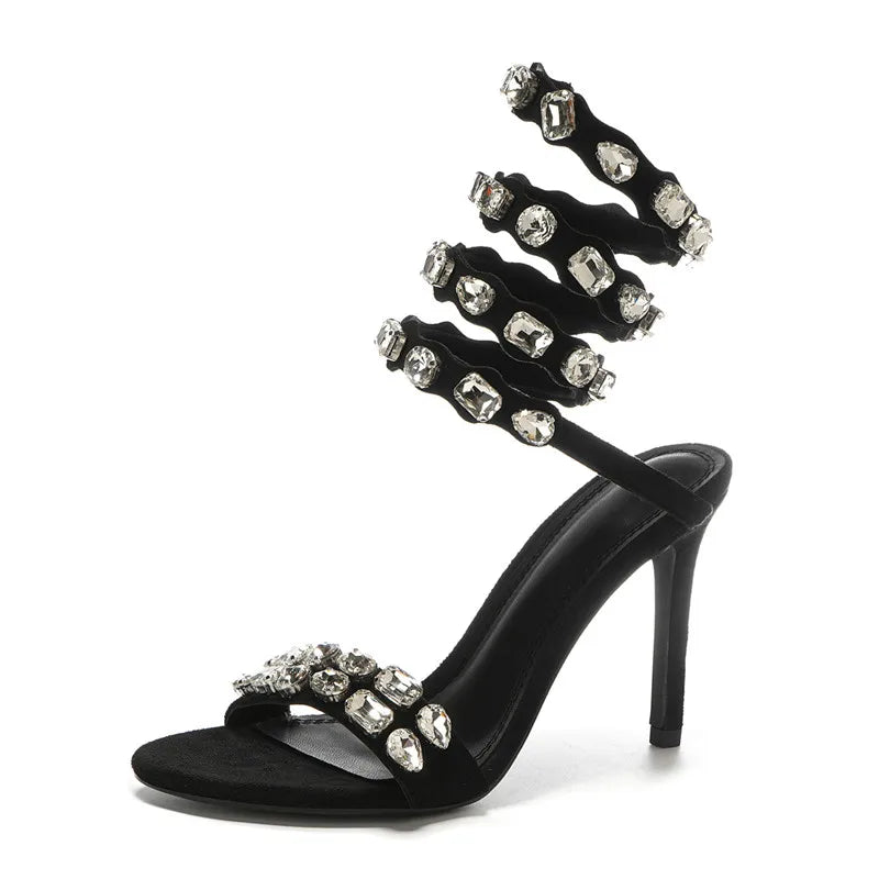 Rhinestone Wraparound Sandals | 9.6 cm Stiletto Heels | Braviixx