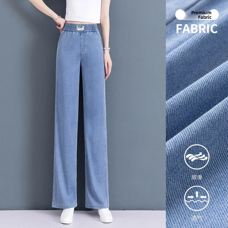 Denim Pants Women's Loose Fit High Waist Long Trousers Spring Autumn 2025 New Style Thin Ice Silk Drape Wide Leg Pants