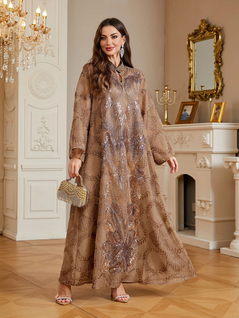 Embroidered Occasion Kaftan Dress | Flared Sleeves | Braviixx