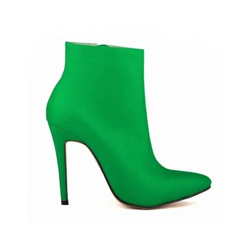 Women's Faux Fur Ankle Boots – Pointed Toe Side Zip Stiletto 11cm