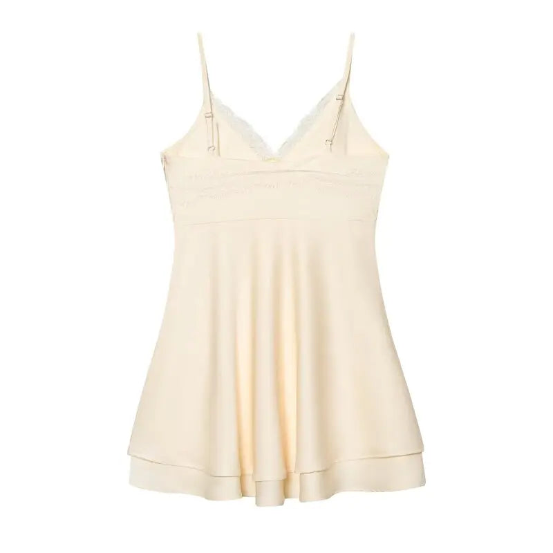 Ladies Silky Satin Slip Dress, Sexy V-Neck Lace Trim Spaghetti Strap Mini Dress, Lightweight for Summer Casual Outings
