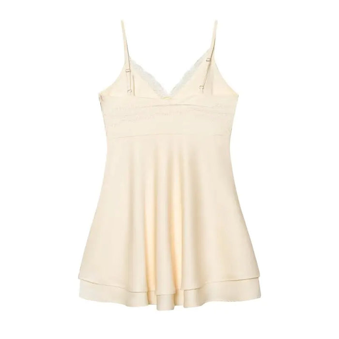 Ladies Silky Satin Slip Dress, Sexy V-Neck Lace Trim Spaghetti Strap Mini Dress, Lightweight for Summer Casual Outings
