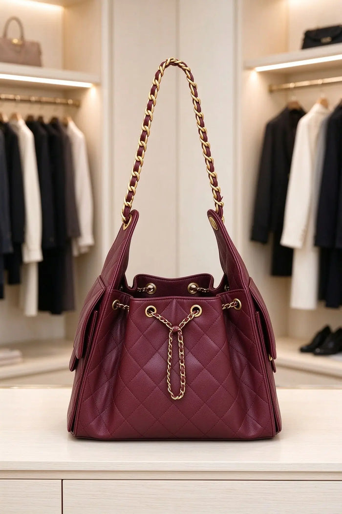 Women's Quilted Shoulder Bag | Chain Drawstring | Braviixx