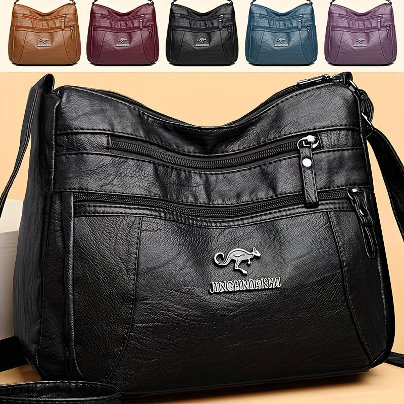Soft Faux Leather Crossbody Bag | Multi-Zip & Adjustable Strap | Braviixx
