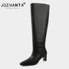 JOZHAMTA Size 34-43 2026 Women Real Leather Long Boots Fashion High Heels Shoes For Winter Boots Office Lady Daily Dress Shoes