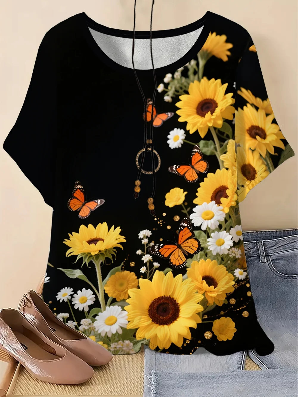 2026 Women's T-Shirt 3D Floral Pattern Print Short Sleeve O-Neck Short Sleeves Tees Graphic T-Shirts Oversized Women' S Clothes