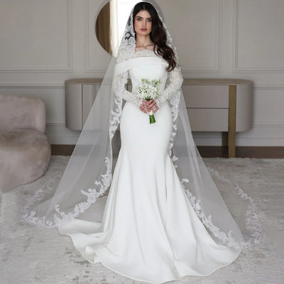 Long Sleeve Satin Mermaid Wedding Dress | Braviixx