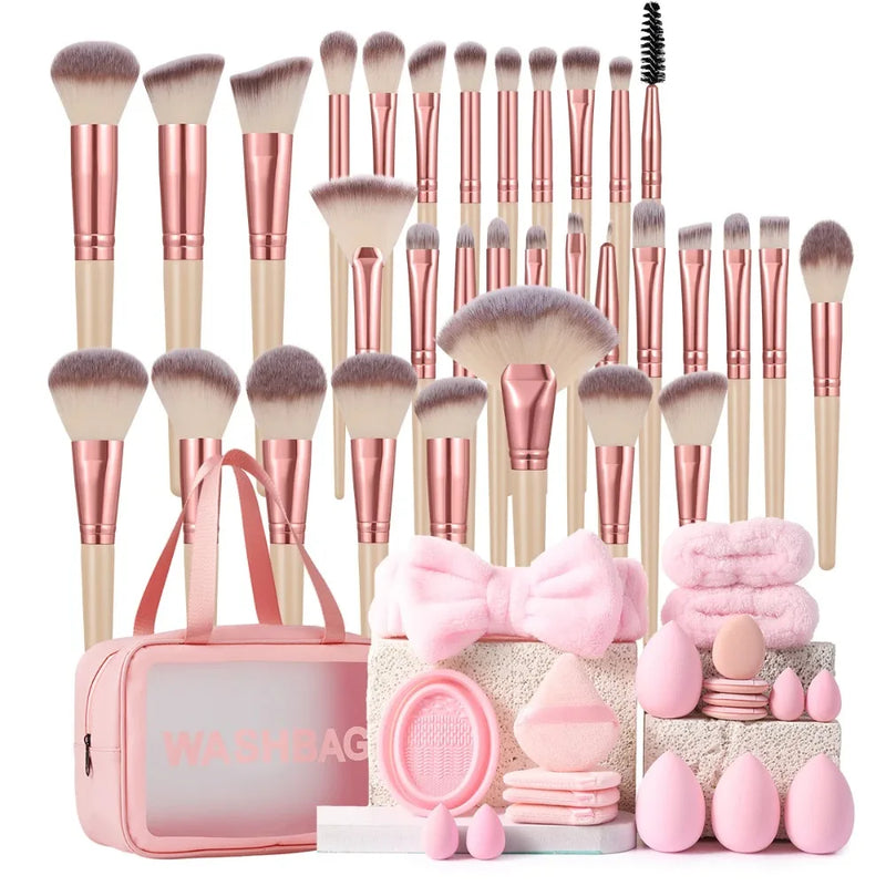 53-Piece Professional Makeup Tools Set | 32 Brushes · 8 Sponges · 8 Powder Puffs · Cosmetic Bag | Braviixx