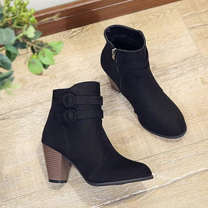 Zip-Up Block-Heel Ankle Boots | Women's | Braviixx