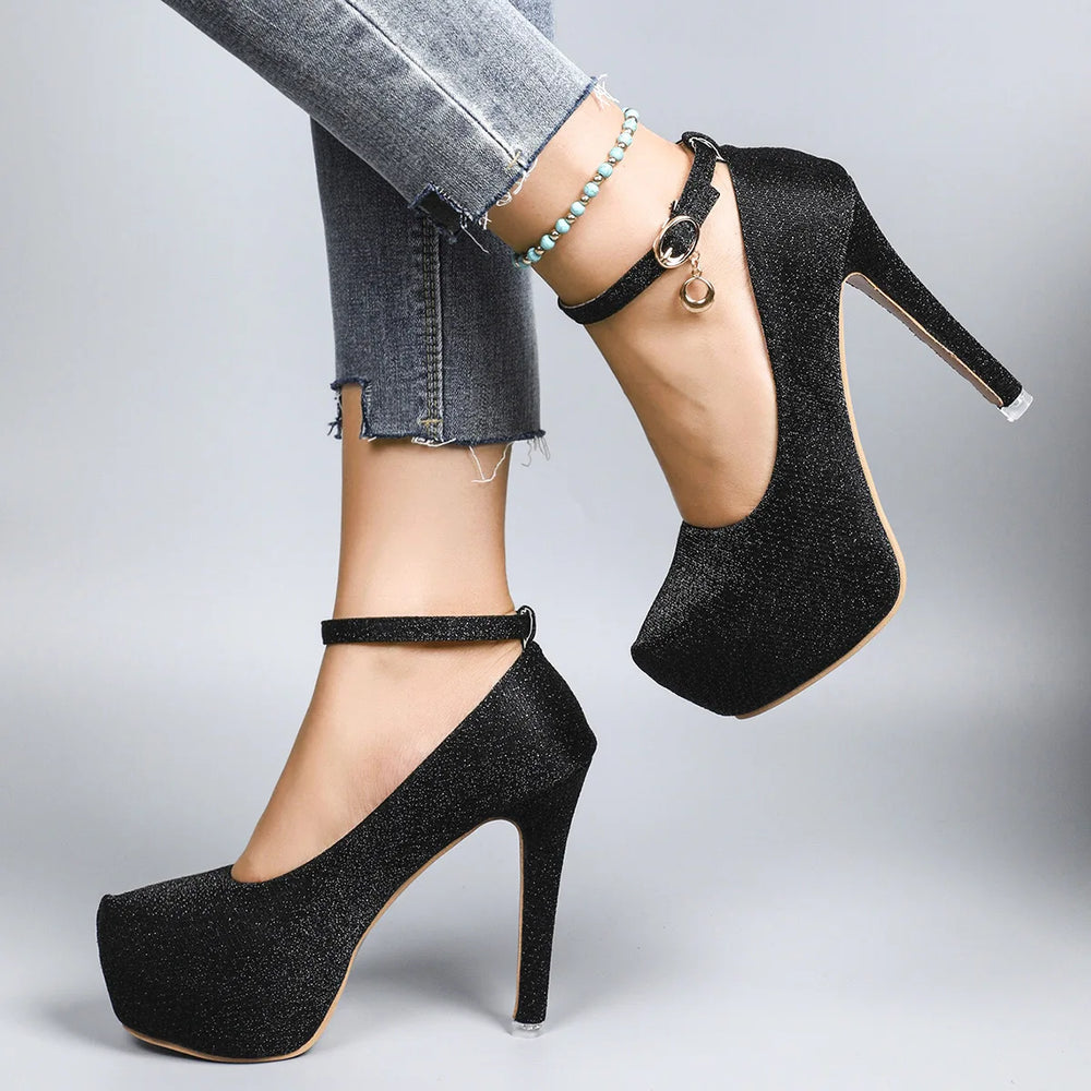 Women's Glitter Platform Pumps | Ankle-Strap High Heels | Braviixx