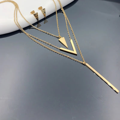 V-Shaped Layered Necklace & Earrings Set | Braviixx
