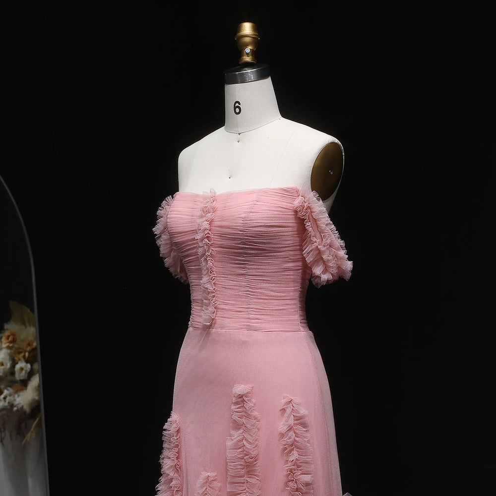 Off-Shoulder 3D Floral A-Line Evening Gown | Strapless Formal Prom & Wedding Party Dress