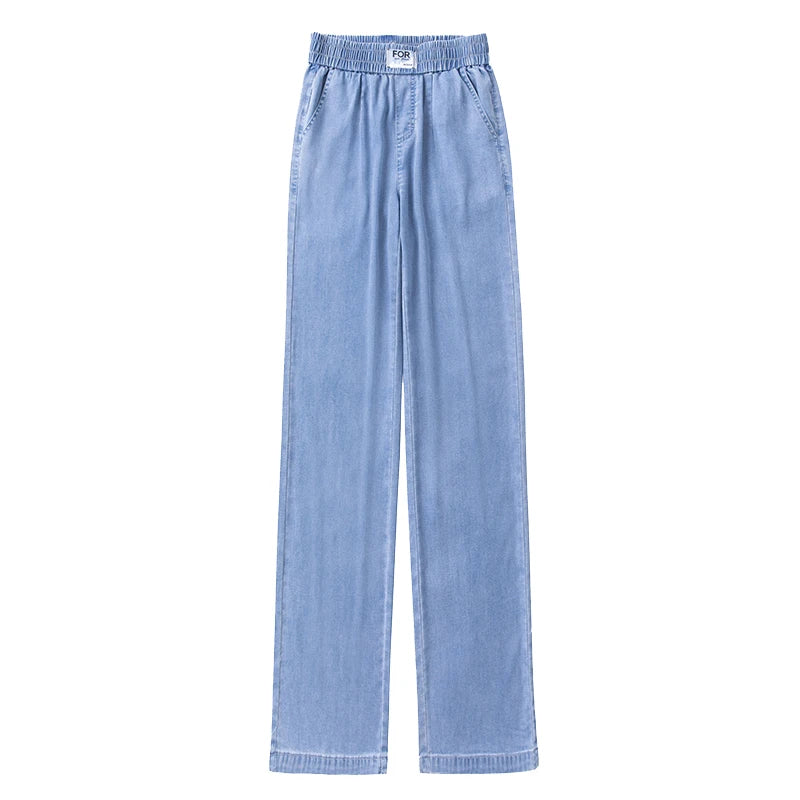 Denim Pants Women's Loose Fit High Waist Long Trousers Spring Autumn 2025 New Style Thin Ice Silk Drape Wide Leg Pants