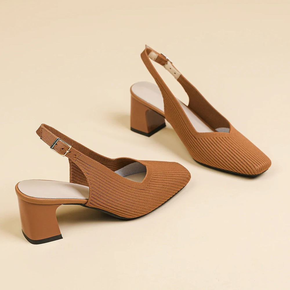 2024 New Women's High Heel Sandals Knitted Breathable Thick Heel Shoes (5.5cm High)