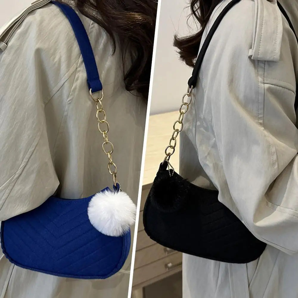 Women's Mini Shoulder Bag | Chevron & Pom-Pom | Braviixx