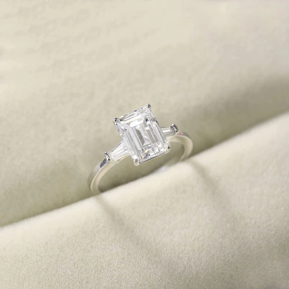 Women's Emerald-Cut Three-Stone Ring | Silver, Gold & Rose Gold Tones | Braviixx