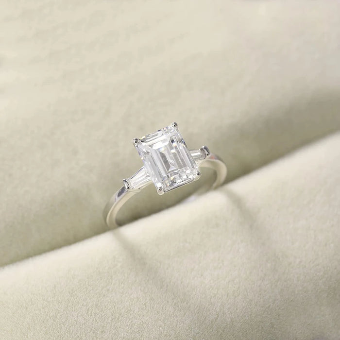 Women's Emerald-Cut Three-Stone Ring | Silver, Gold & Rose Gold Tones | Braviixx