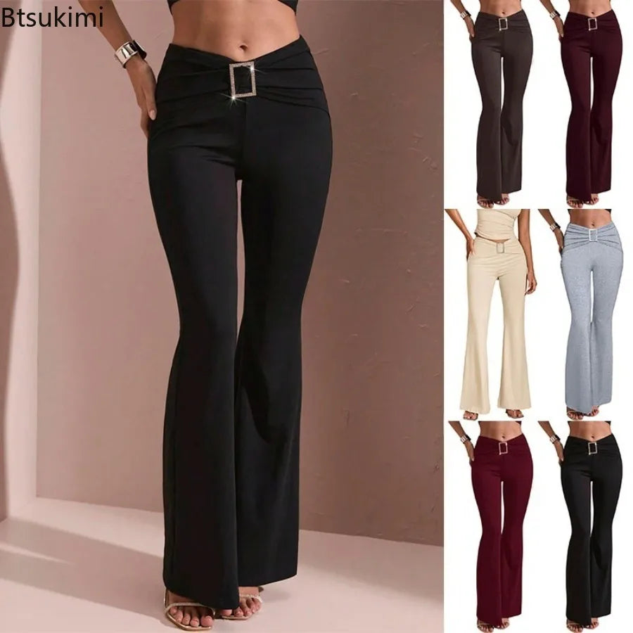 New 2026 Women's Retro Bell Bottom Pants Summer Fashion High Waist Slim Casual Floor Length Trousers Sexy Streetwear Y2k Pants
