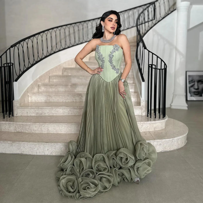 Sharon Said 2026 NEW Wedding Guest Party Gowns Pleats Women Strapless Satin Beaded Formal Evening Dress Ruffles SF400 Customized